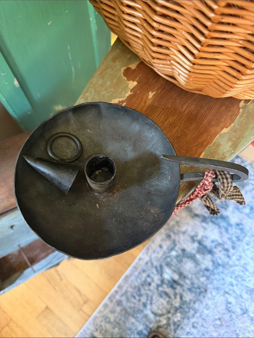 Vtg Primitive Forged Iron Heavy Duty Candle Holder and Snuffer